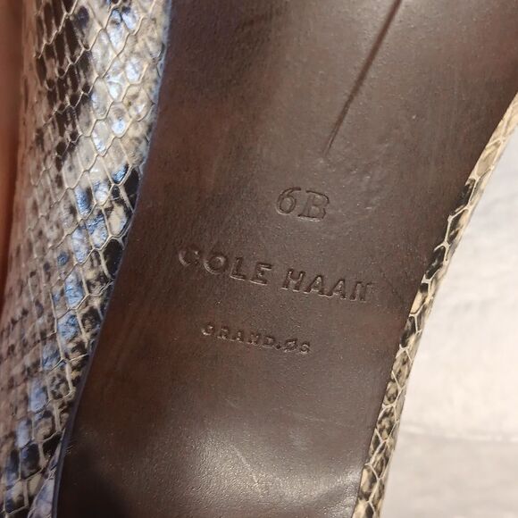 Cole Haan Snakeskin High-Heeled Open Toe Pumps - Picture 7 of 8